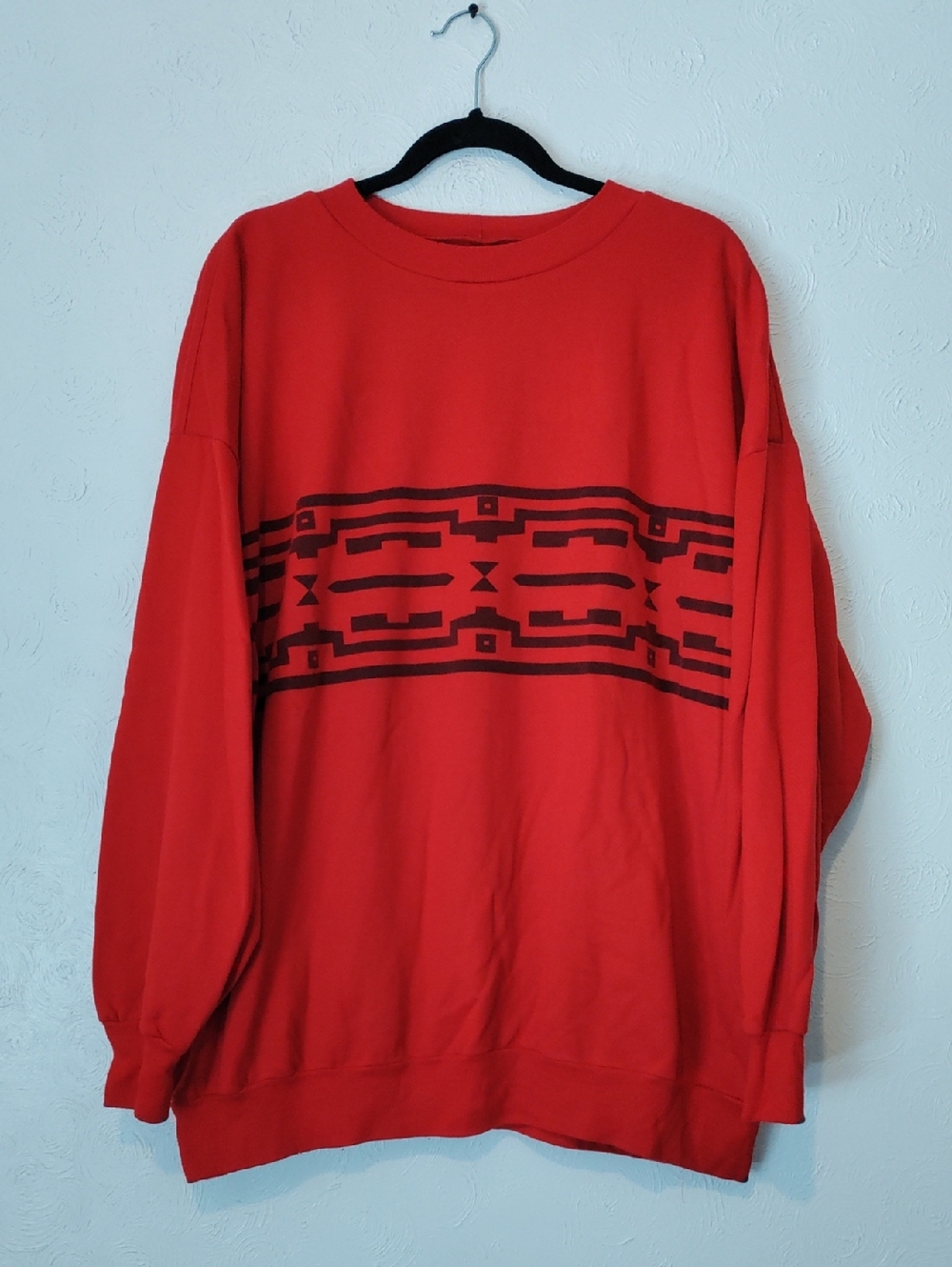 Mariposa Red Crewneck Sweater with Black Geometric Band